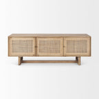 Grier Light Brown Solid Wood and Cane 3 Door Media Console