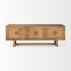 Grier Light Brown Solid Wood and Cane 3 Door Media Console