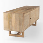 Grier Light Brown Solid Wood and Cane 3 Door Media Console