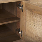 Grier Light Brown Solid Wood and Cane 3 Door Media Console